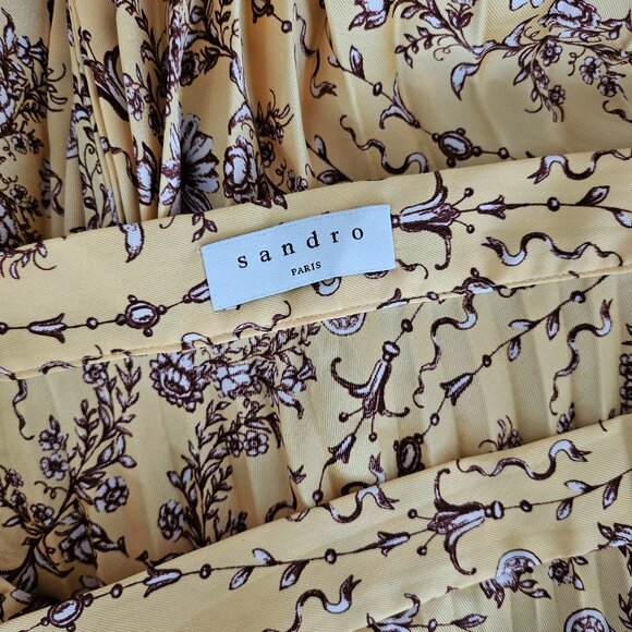 SANDRO PARIS YELLOW/BROWN LILOU FLORAL PLEATED MIDI SKIRT (2) - Picture 5 of 7